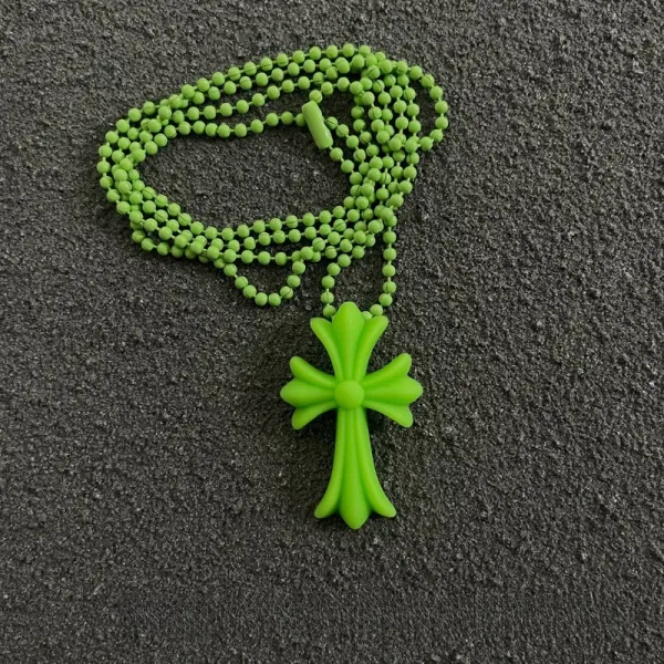 Design Neon Green Bead Chain Cross Pendant Necklace Jewelry - 1
