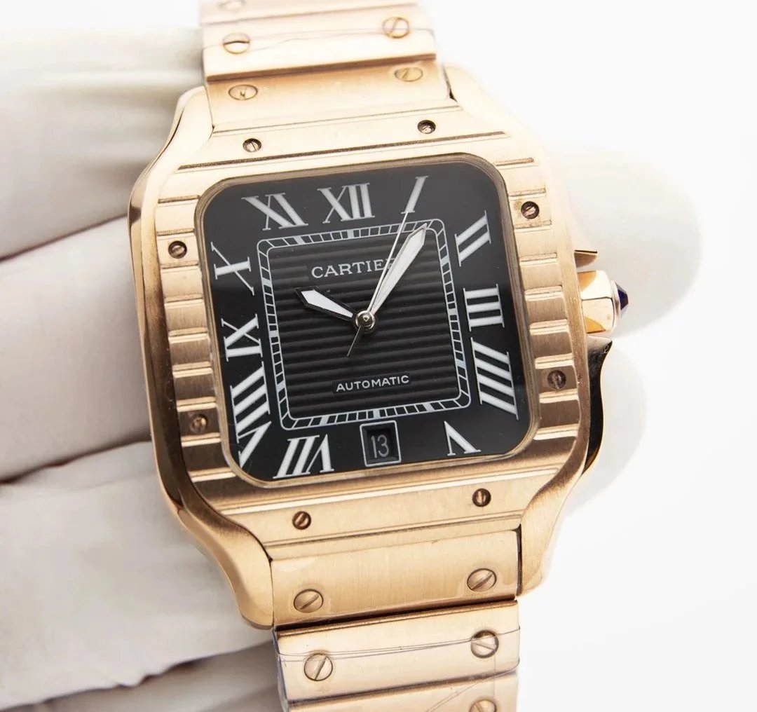 【玫金圈】玫瑰金壳·纹路黑盘钢带