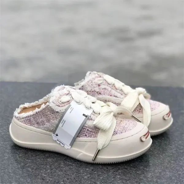 Design Tweed Mule Sneaker in Pink Beige Casual Shoes - 1