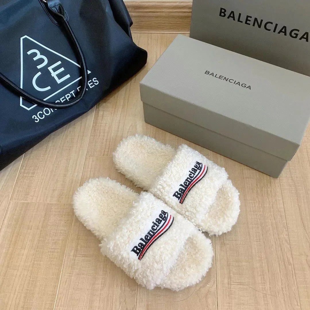 Balenciaga Slippers Teddy shearling logo slide image 2