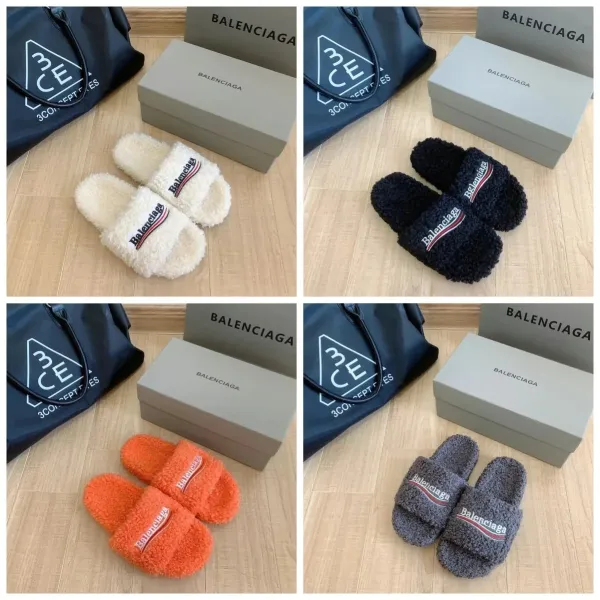 Balenciaga Teddy Slide Orange Fuzzy Slippers - 2