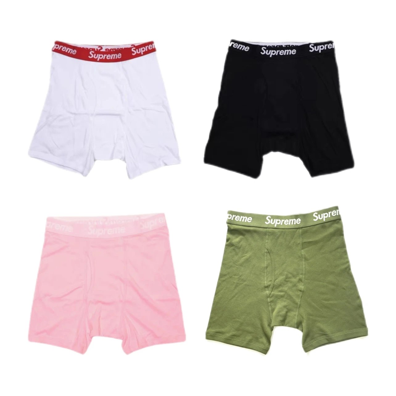 Supreme Boxer Shorts 4-Pack: White, Black, Pink, Olive