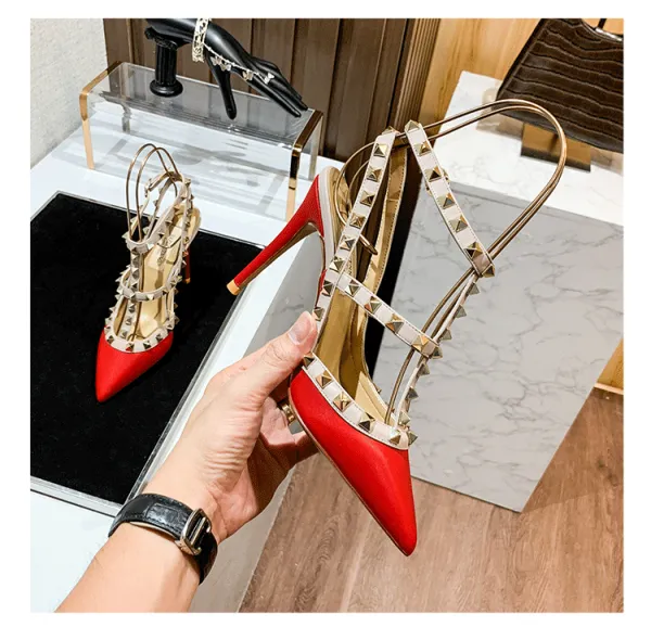 Valentino Rockstud Strappy Stiletto Heels White - 47