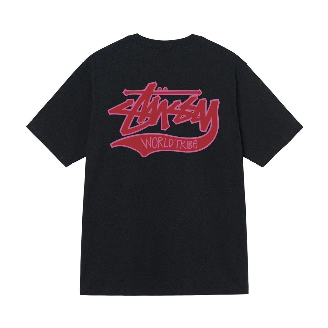 Stüssy T-Shirts Short-Sleeve Graphic Print T-Shirt — Black [purple lettering]