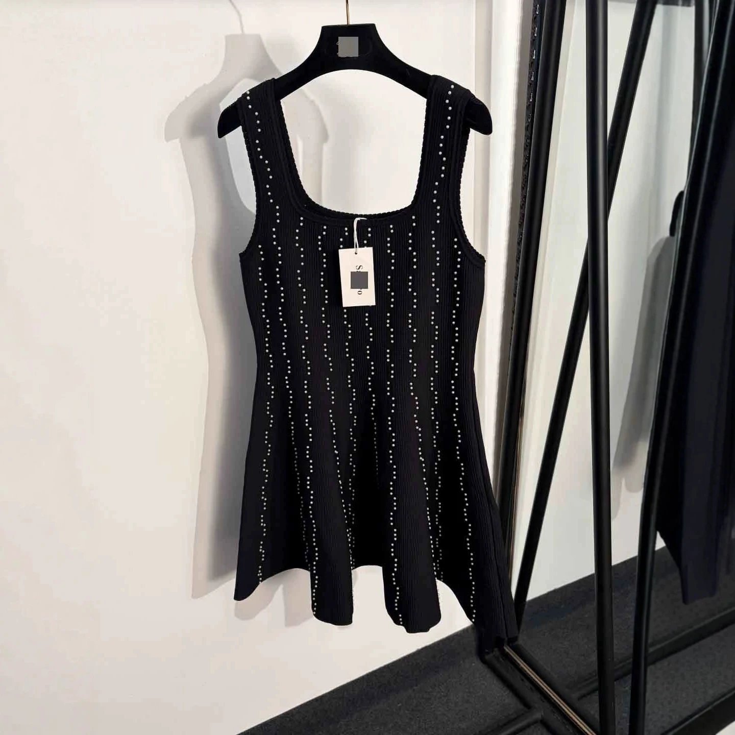 Unbranded Dresses Sleeveless Ribbed Knit Dress with Pearl Embellishments image 2