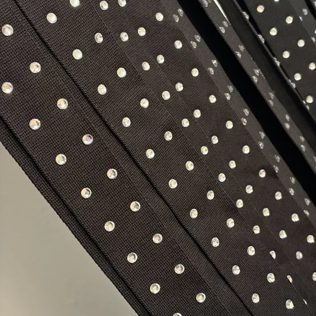 Unbranded Dresses Sleeveless Ribbed Knit Dress with Rhinestone Pleated Hem product detail image 8