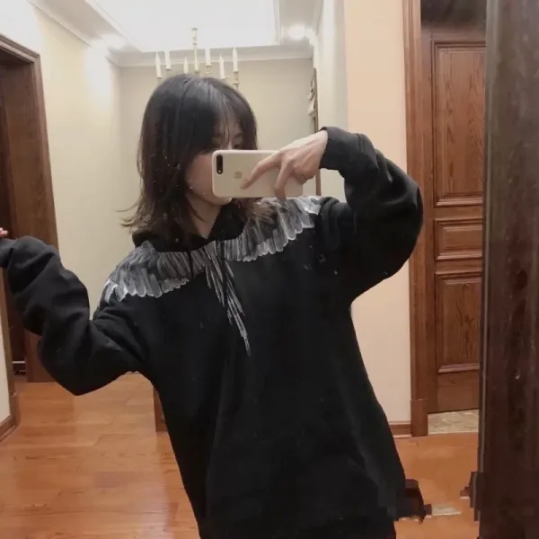 Design Feather Necklace Print Black Hoodie - 10