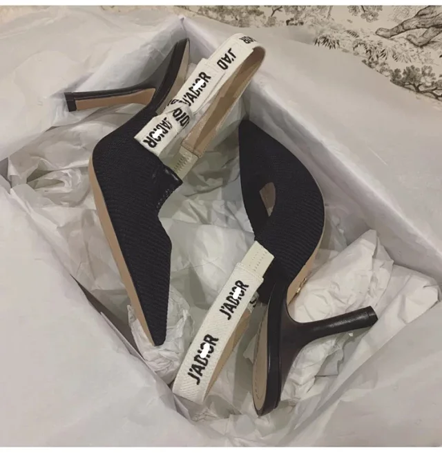 Dior High Heels Pointed-Toe Knit Slingback with Logo Strap product detail image 10