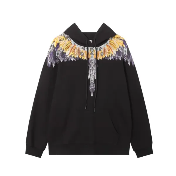 Design Feather Necklace Print Black Hoodie - 29