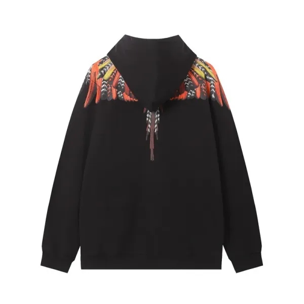 Design Feather Necklace Print Black Hoodie - 32