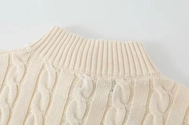 Unbranded Knitwear Cable-Knit Quarter-Zip Mock-Neck Sweater with Embroidered Pony Motif product detail image 8