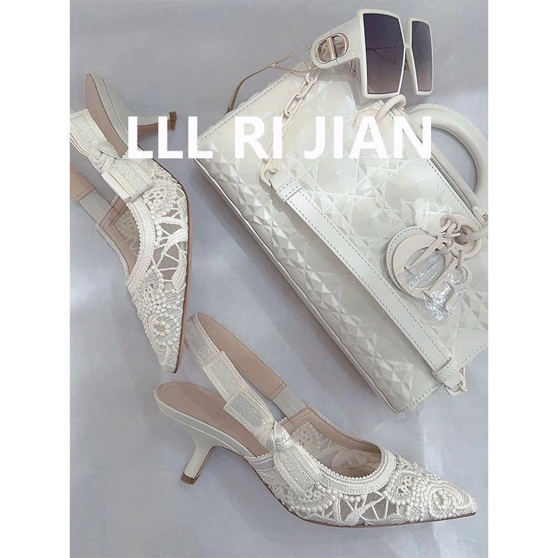 Unbranded High Heels Lace Embroidered Pointed-Toe Slingback image 3
