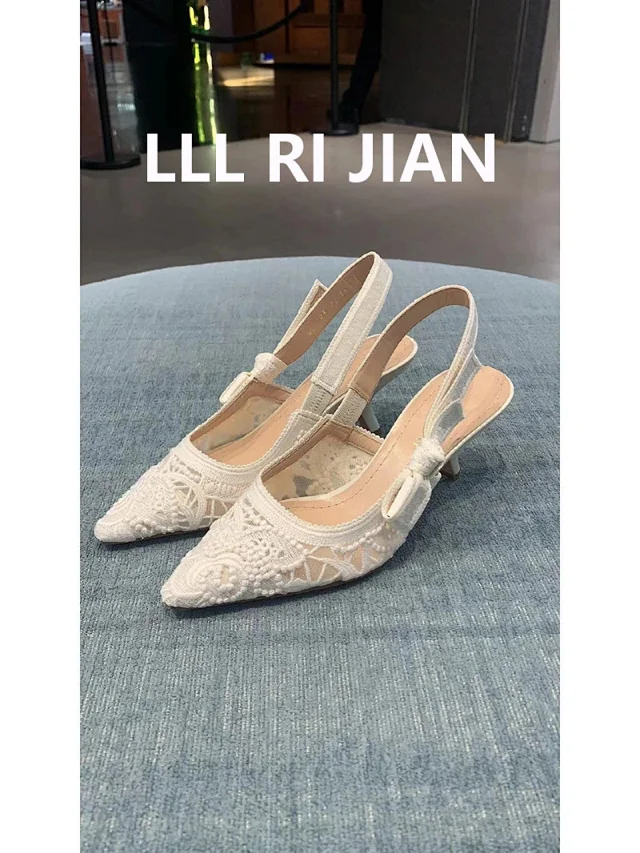 Unbranded High Heels Lace Embroidered Pointed-Toe Slingback product detail image 5
