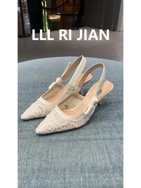Design LLR Jian Lace Slingback Stilettos White Heels Stilettos - 6