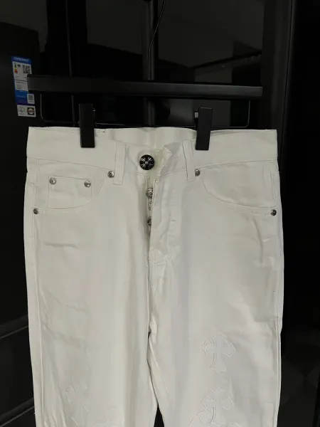 Chrome Hearts White Cross-Embroidered Straight-Leg Jeans - 7
