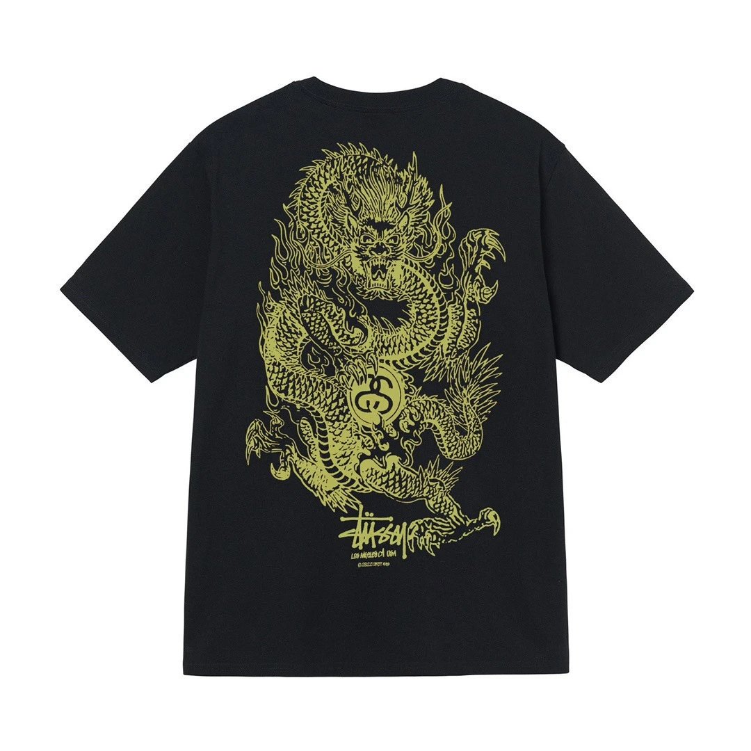 Stüssy T-Shirts Short-Sleeve Graphic Print T-Shirt — Black [Dragon]