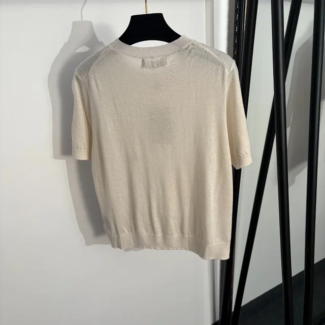 Unbranded Knitwear Short-Sleeve Crewneck Knit Top with Metal Loop Accent product detail image 3