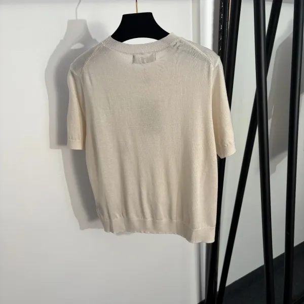 Design Knit Short-Sleeve Crewneck Beige Sweater - 5