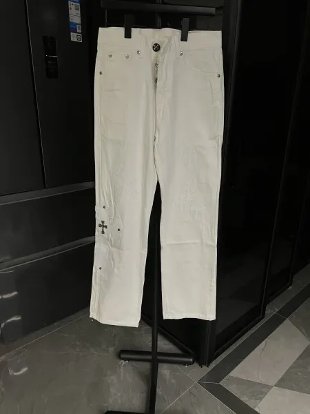 Chrome Hearts White Cross-Embroidered Straight-Leg Jeans - 4