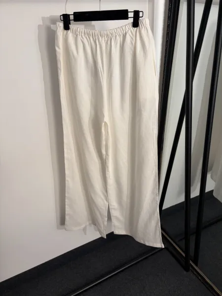Design Embroidered Linen Shirt and Drawstring Pants Set Beige - 8