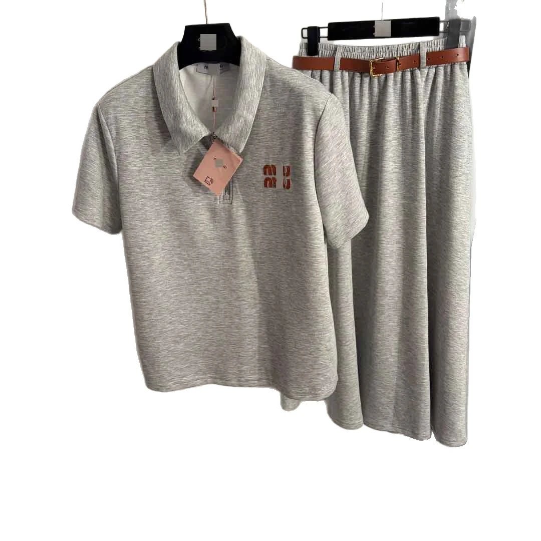Unbranded Matching Sets Short-Sleeve Collared Top and Belted Midi Skirt Set image 5