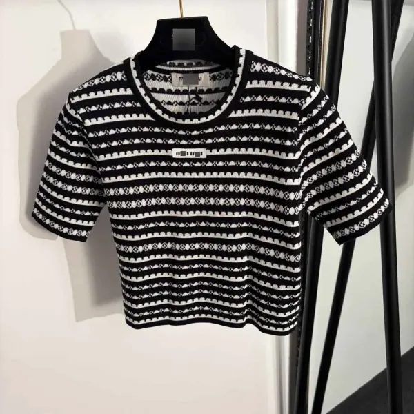 Miu Miu Knit Set Black and White Geometric Pattern Two-Piece Set - 4