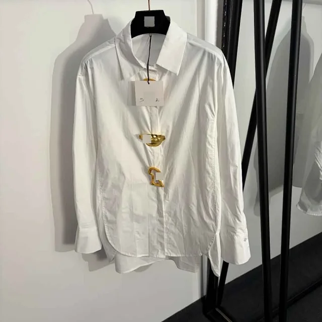 Unbranded Shirts Long-Sleeve Collared Shirt with Gold Lip-Shaped Hardware product detail image 2