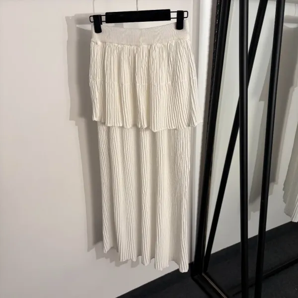 Design Tiered Pleated Maxi Skirt White - 4