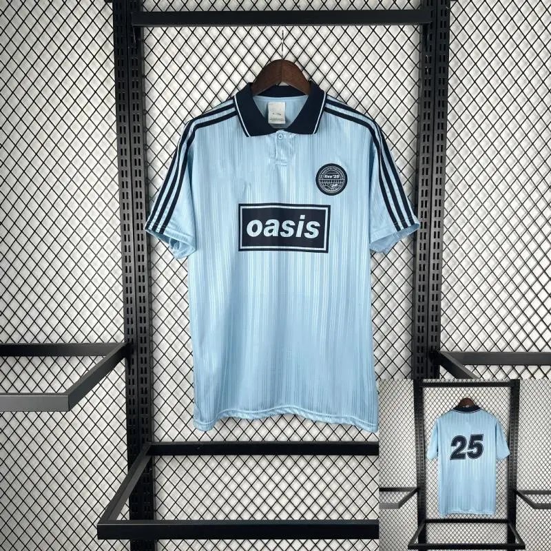 Design Oasis x Football Club Inspired Polo Black / White Stripe Jersey Tops Polo - 10