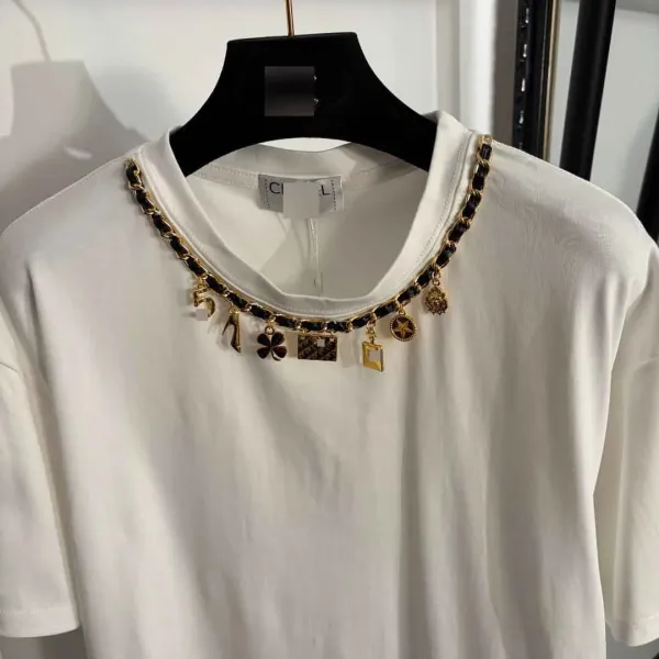 Chanel Embellished Chain-Trim T-Shirt White - 5