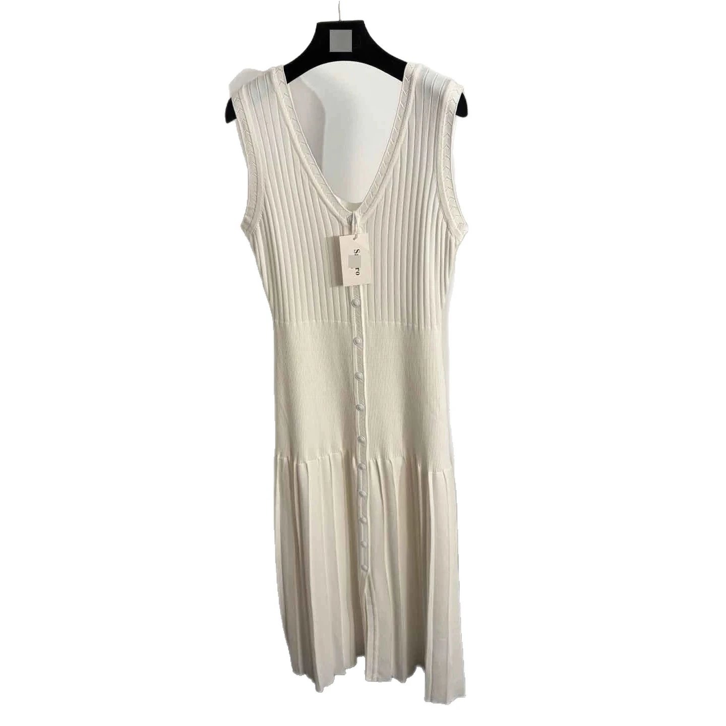 Unbranded Dresses Sleeveless V-Neck Ribbed Knit Button-Front Pleated Midi Dress image 5