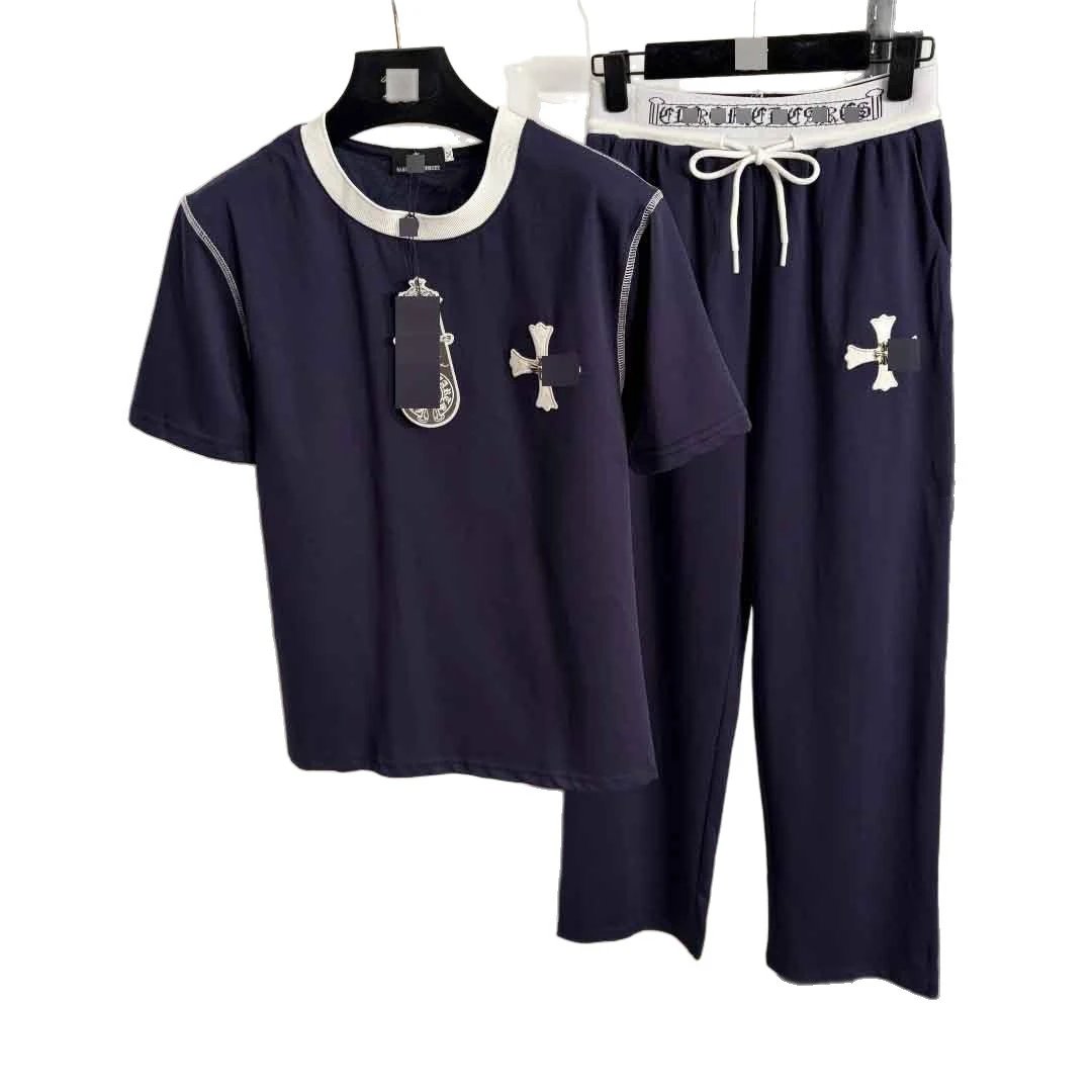 Unbranded Matching Sets Short-Sleeve T-Shirt and Drawstring Trousers Set with Cross Appliqué image 5