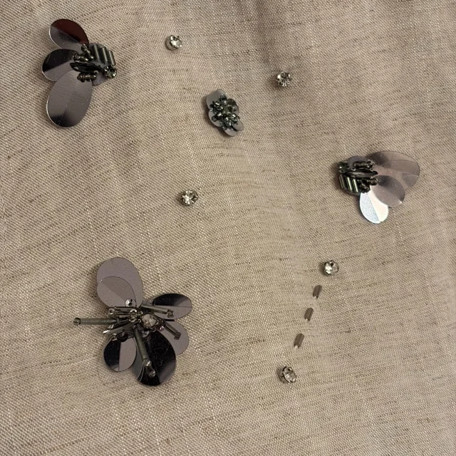 Unbranded Matching Sets Linen-look sleeveless vest and drawstring wide-leg trousers with floral bead embellishments product detail image 7