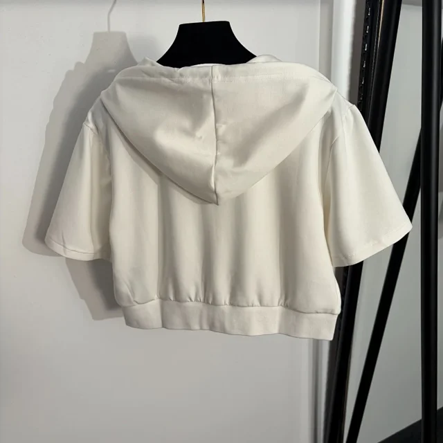 Unbranded Matching Sets Short-Sleeve Hooded Zip-Up Top and Drawstring Wide-Leg Trousers Set product detail image 4