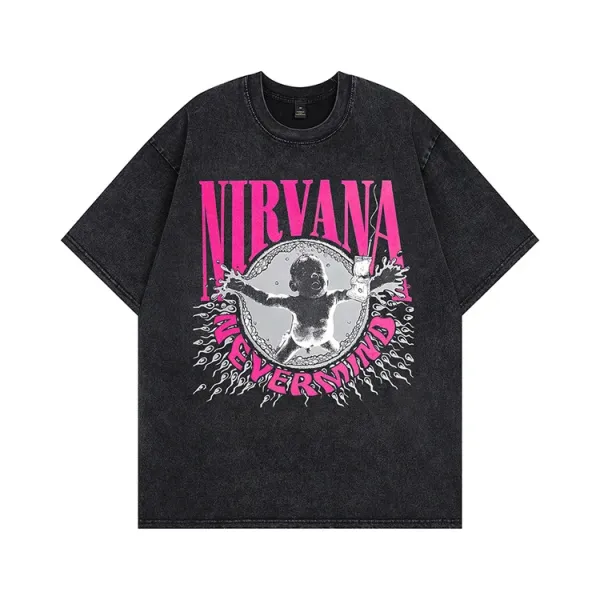 Nirvana Band Graphic Tee Black Acid Wash T-Shirt - 6