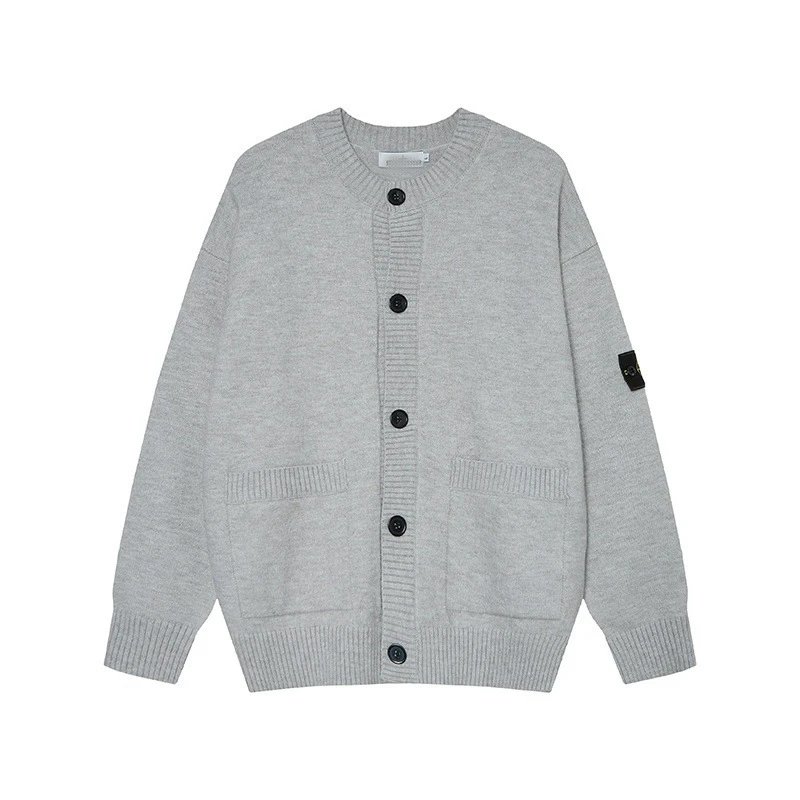 Stone Island Knitwear Button-Front Crewneck Cardigan with Sleeve Compass Badge image 4