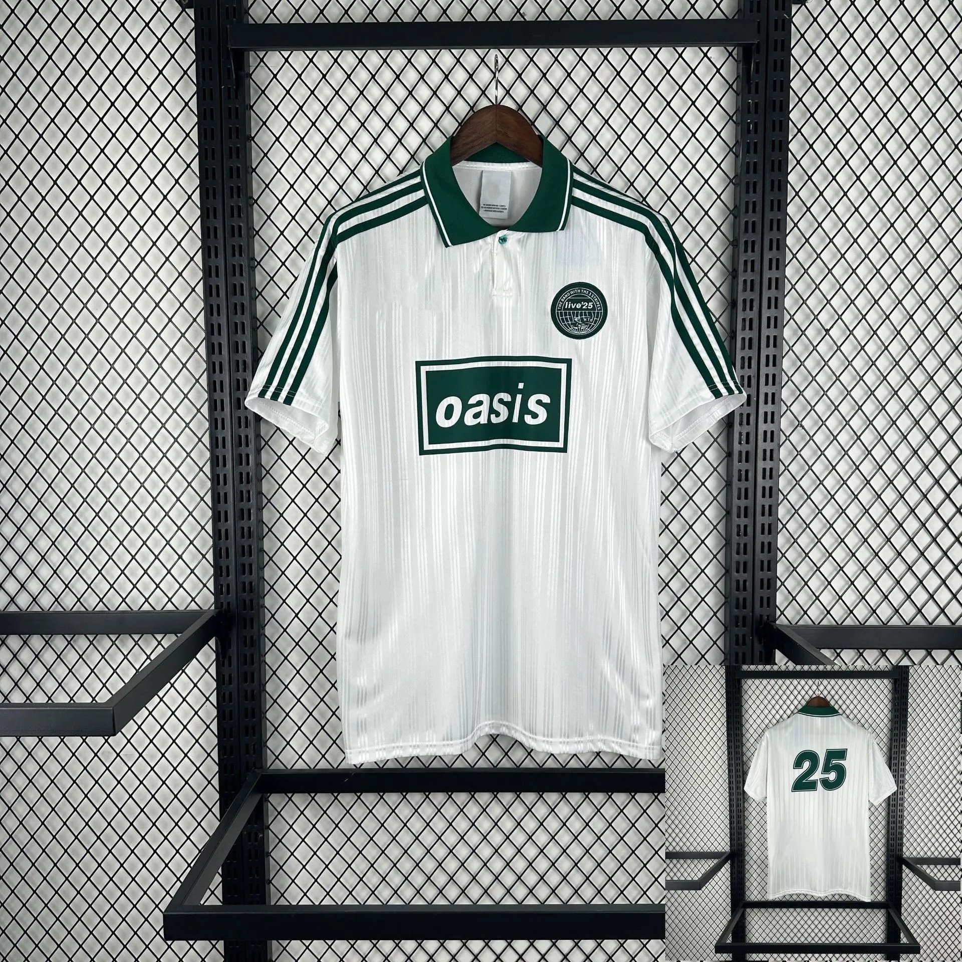Oasis Football Jerseys Live '25 jersey with striped sleeves and polo collar image 4