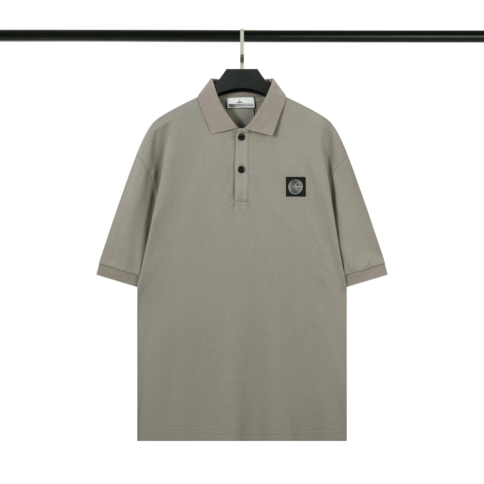 Stone Island T-Shirts Short-Sleeve Polo Shirt with Compass Badge and Striped Trim — 8229 gray