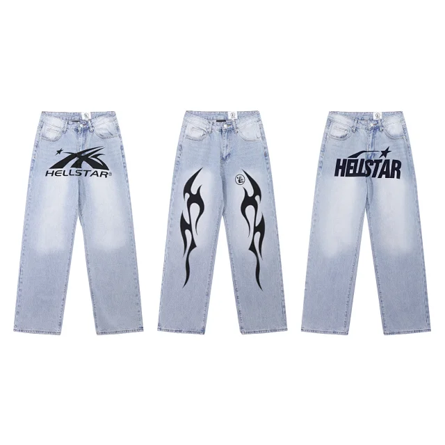 Hellstar Jeans Light-wash graphic-print product detail image 2