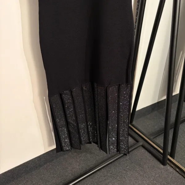 Design Sleeveless Knit Dress with Rhinestone Hem Black Dress - 7