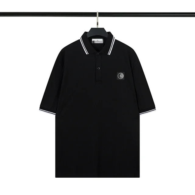 Stone Island T-Shirts Short-Sleeve Polo Shirt with Compass Badge and Striped Trim product detail image 13