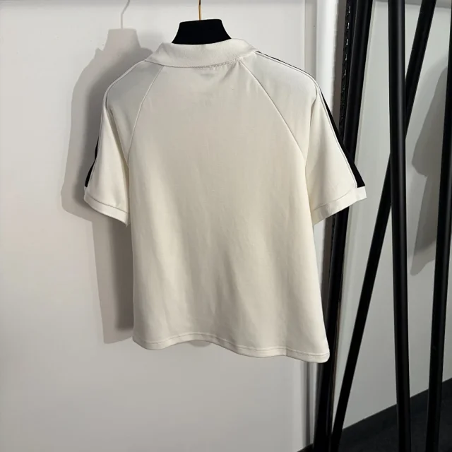 Miu Tracksuits Short-Sleeve Polo and Elastic-Waist Wide-Leg Pants with Contrast Side Stripes product detail image 4