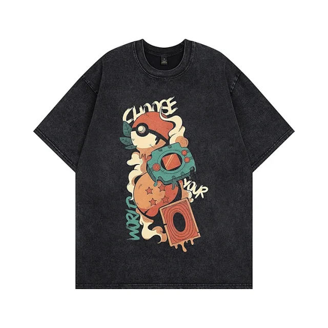 Unbranded T-Shirts Washed graphic short-sleeve crew-neck T-shirt product detail image 6