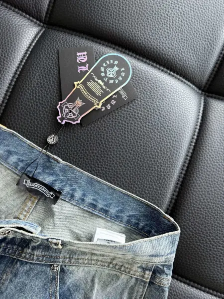 Chrome Hearts Cross Embroidered Distressed Wide-Leg Jeans - 8