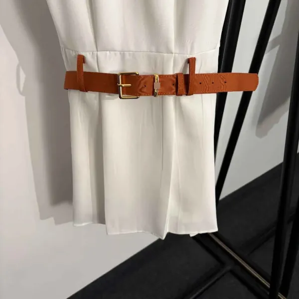 Design Sleeveless Collar-Trimmed Belted Dress Black with Orange Accents - 7