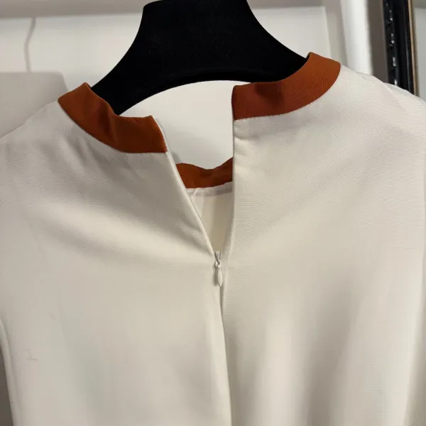 Design Sleeveless Collar-Trimmed Belted Dress Black with Orange Accents - 10