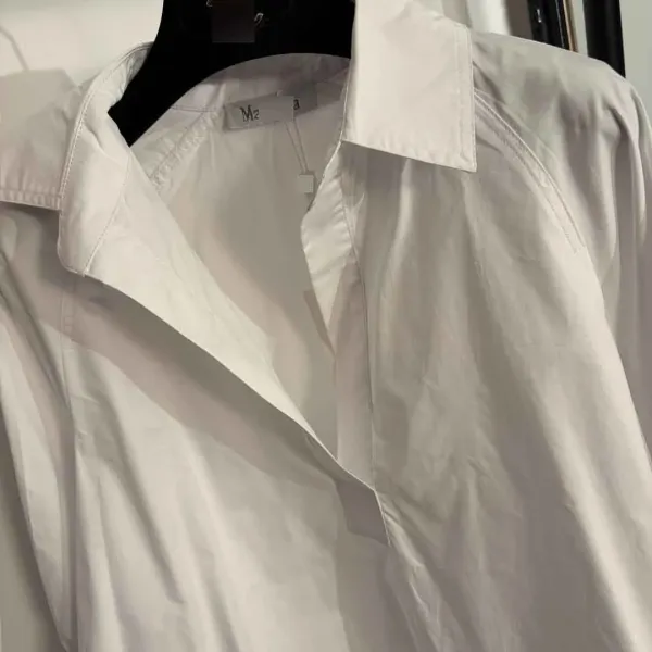 Design Drawstring Cuff Shirt Dress White - 7