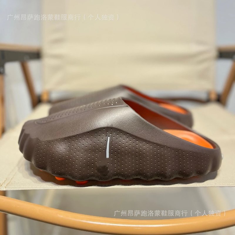 Perforated Slide Sandals Brown with Orange Sole Slippers