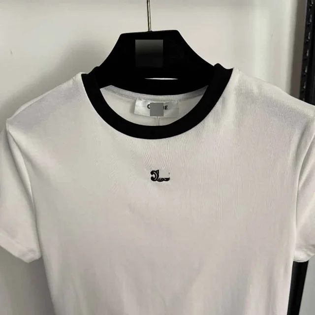 Celine T-Shirts Embroidered Logo Ringer Crew Neck Short-Sleeve T-Shirt product detail image 4