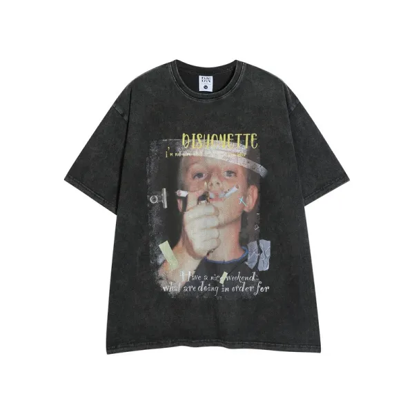 Design Dishonette Graphic Print Acid Wash Black T-Shirt T-Shirts - 9